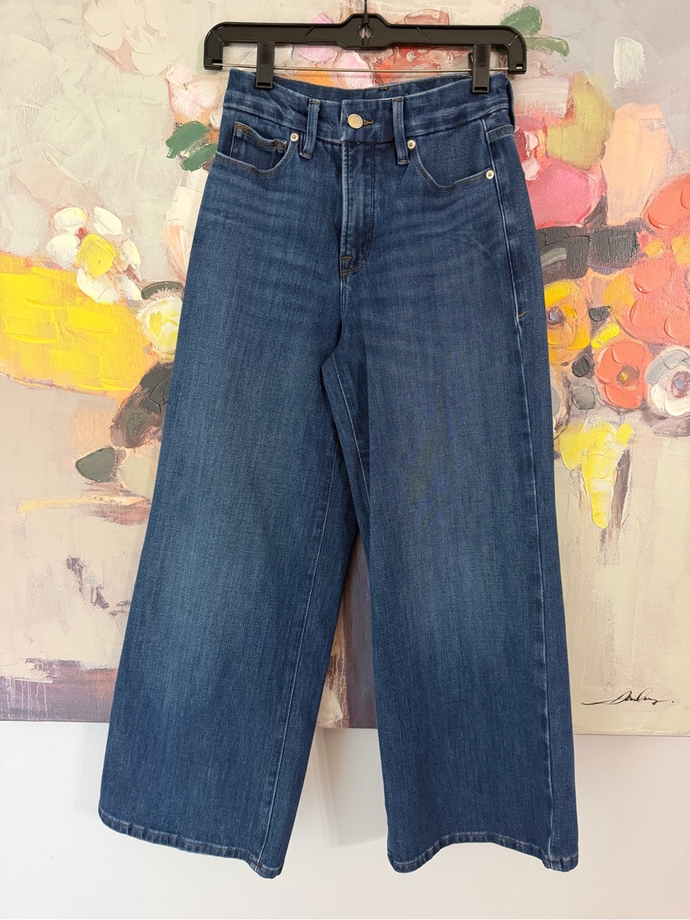 Good American Dark Blue High-Rise Wide Leg Jeans